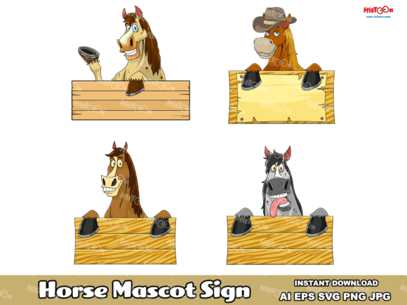 Download Horse Cartoon Mascot over a Blank Sign - Blank sign Collection