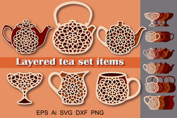 Download 3D Crafts. Tea Set. SVG Files for Cuttin - 3d crafts Collection